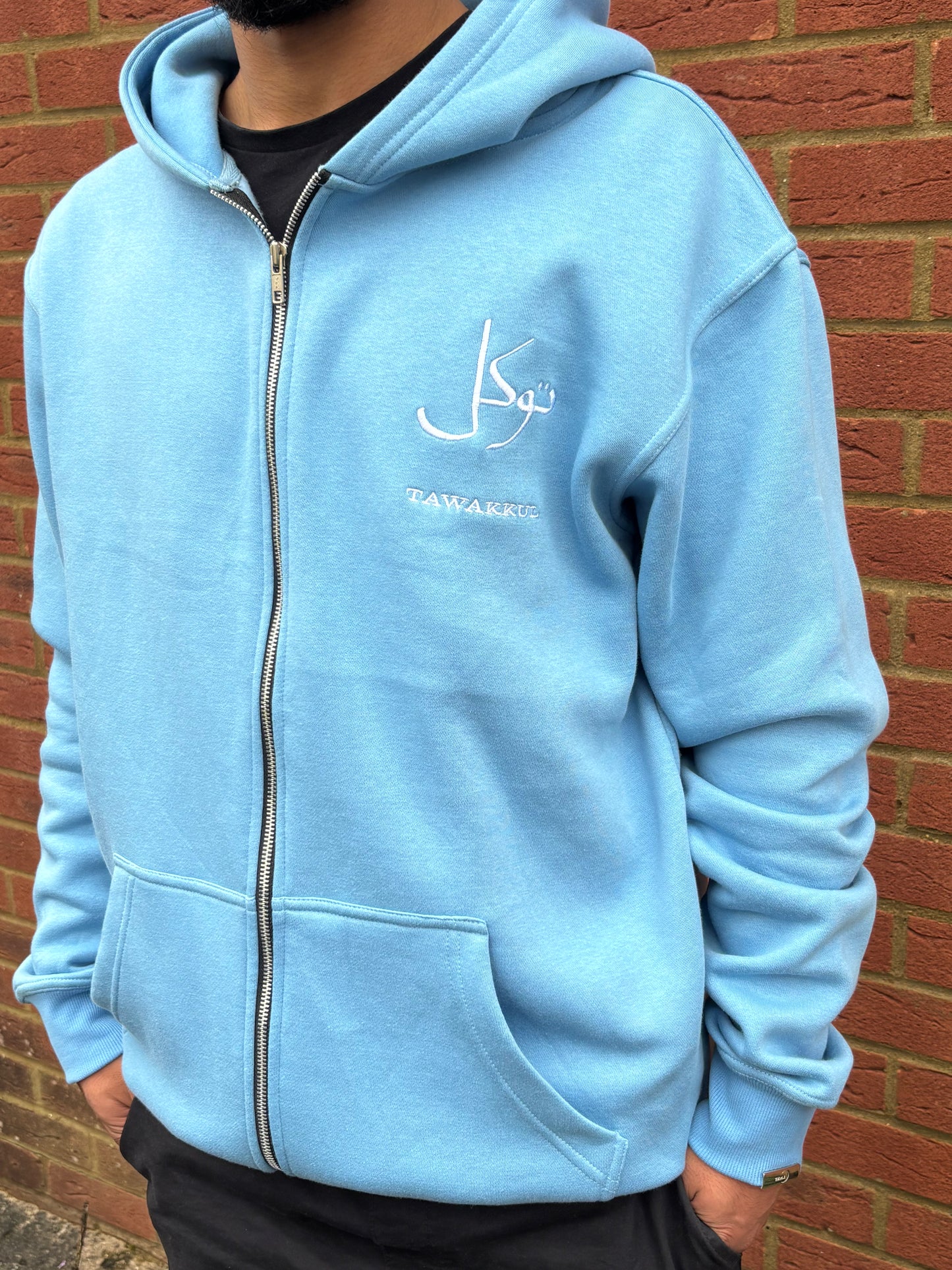 Baby Blue Arabic Zip Hoodie
